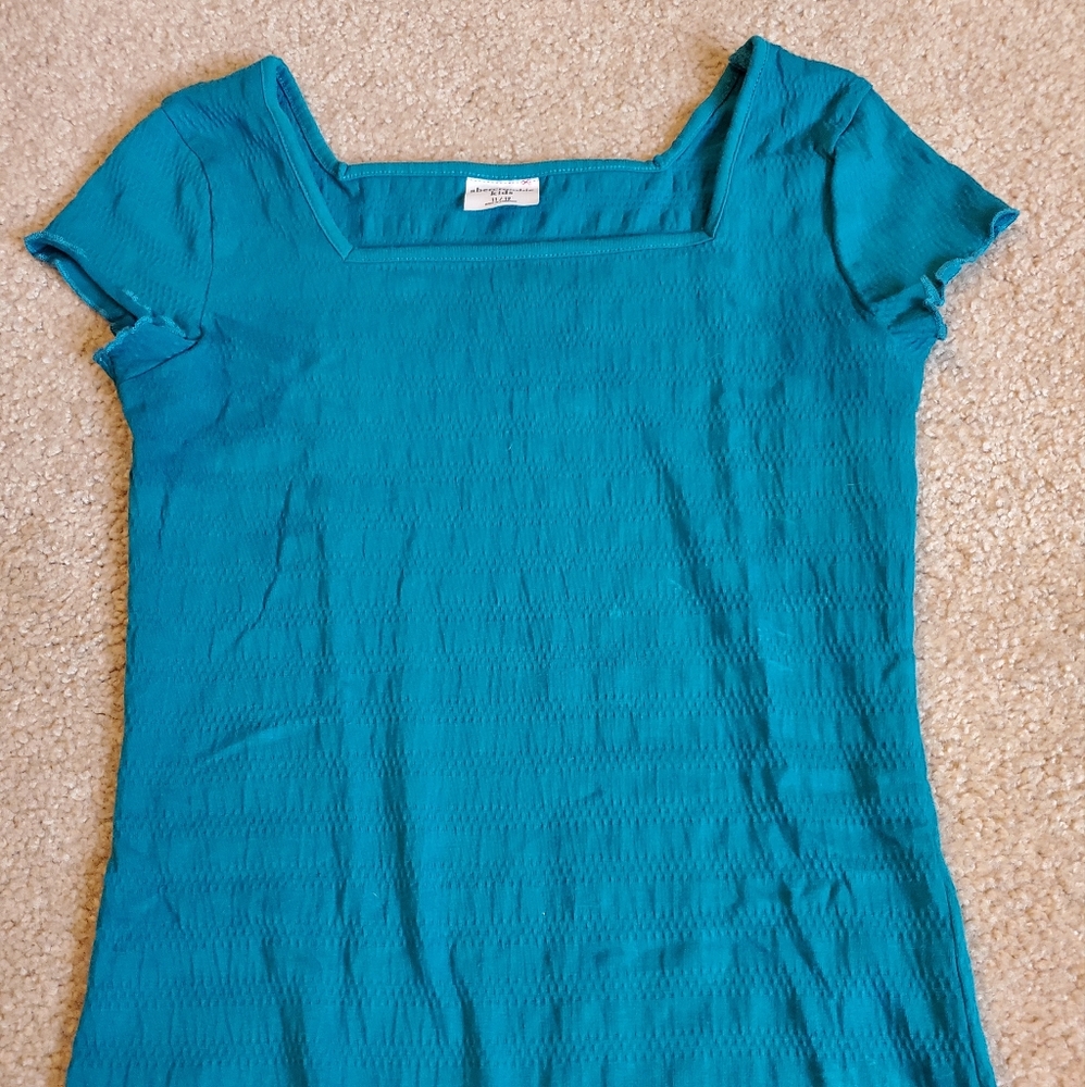 Girls Teal Square-Neck Short Sleeve Top